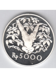 Indonesia. 1974 5000 Rupiah. Argento  925/..  Orangutango Fondo Specchio  Gr. 35