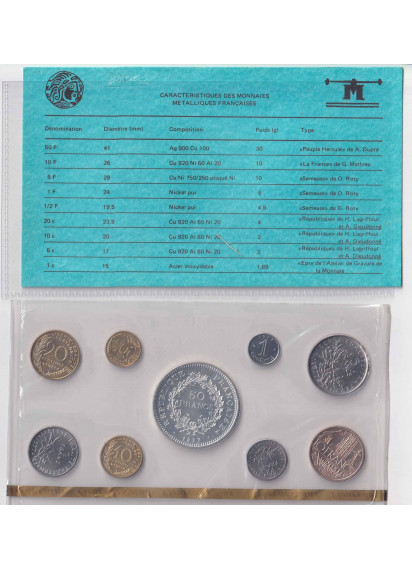 1978 - FRANCIA 8 Monete + 50 Franchi Ag Fdc