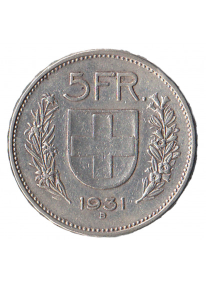 1931 B -  5 Franchi Argento Svizzera Guglielmo Tell circolata