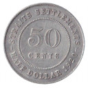 STRAITS SETTLEMENTS India Britannica 50 Cents 1920 Splendida