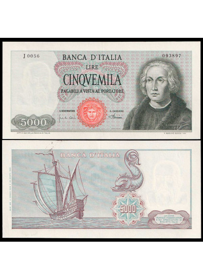 1968 - Repubblica Italiana 5000 Lire COLOMBO carta verdina 1 Tipo Q/Fds