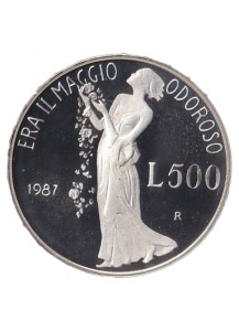 1987 - Lire 500 argento Giacomo Leopardi Fondo Specchio
