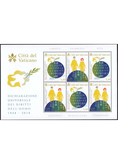 Vaticano foglietto  70° Anniversario Dichiarazione Universale diritti dell'uomo 2018
