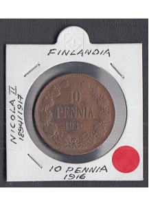 1916 FINLANDIA NICOLA II 10 PENNIA  Moneta in Rame