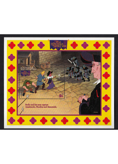 St. VINCENT and THE GRENADINES 1996 foglietto con scena tratta dal film Disney Il Gobbo di Notre Dame
