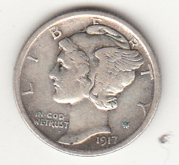1917 - 10 Cents (Dime) Argento Dollaro Stati Uniti Mercury Dime BB+