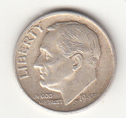 1947 - 10 Cents (Dime) Argento Dollaro Stati Uniti Roosevelt  Dime BB+