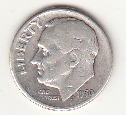 1950 - 10 Cents (Dime) Argento Dollaro Stati Uniti Roosevelt  Dime BB+