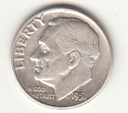 1951 - 10 Cents (Dime) Argento Dollaro Stati Uniti Roosevelt  Dime BB+