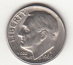 1969 - 10 Cents (Dime) Rame-nickel Dollaro Stati Uniti Roosevelt  Dime FDC