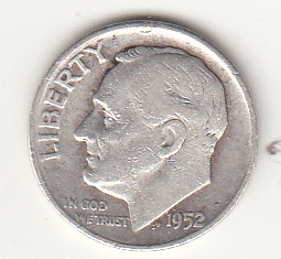 1952 - 10 Cents (Dime) Argento Dollaro Stati Uniti Roosevelt  Dime BB+