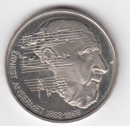 Svizzera. 5 FRANCHI Commemorativi 1983 Ernest Ansermet  Rame-nickel