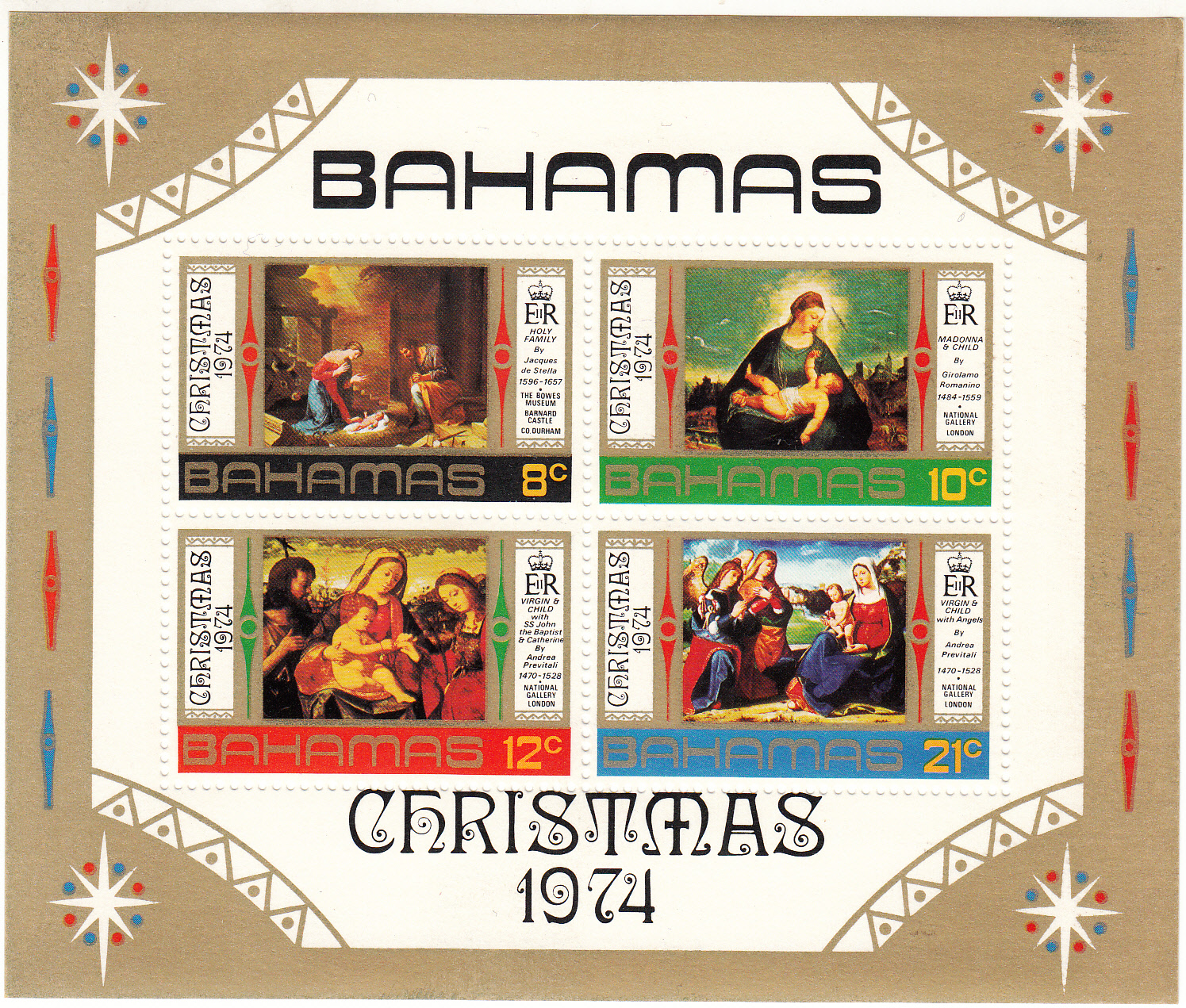 Bahamas 1973 NATALE BF 4 Val. Pitture Religiose Vergine