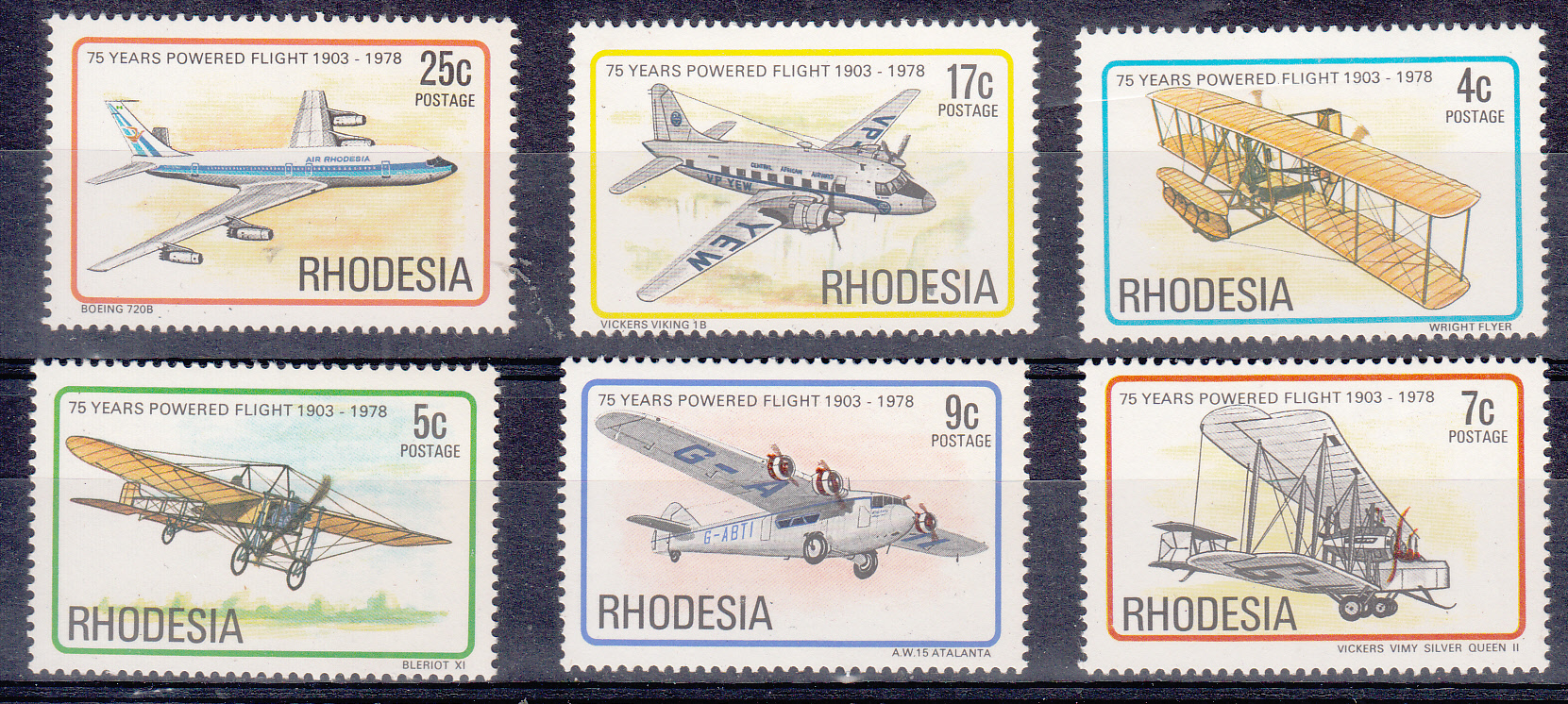 RHODESIA 1978 Aeroplani 6 val.