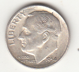 1954 - 10 Cents (Dime) Argento Dollaro Stati Uniti Roosevelt  Dime BB+