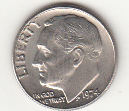 1974- 10 Cents (Dime) Rame-nickel Dollaro Stati Uniti Roosevelt  Dime FDC