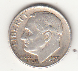 1957 - 10 Cents (Dime) Argento Dollaro Stati Uniti Roosevelt  Dime BB++