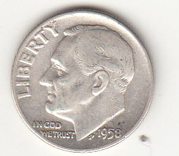 1958 - 10 Cents (Dime) Argento Dollaro Stati Uniti Roosevelt  Dime BB++