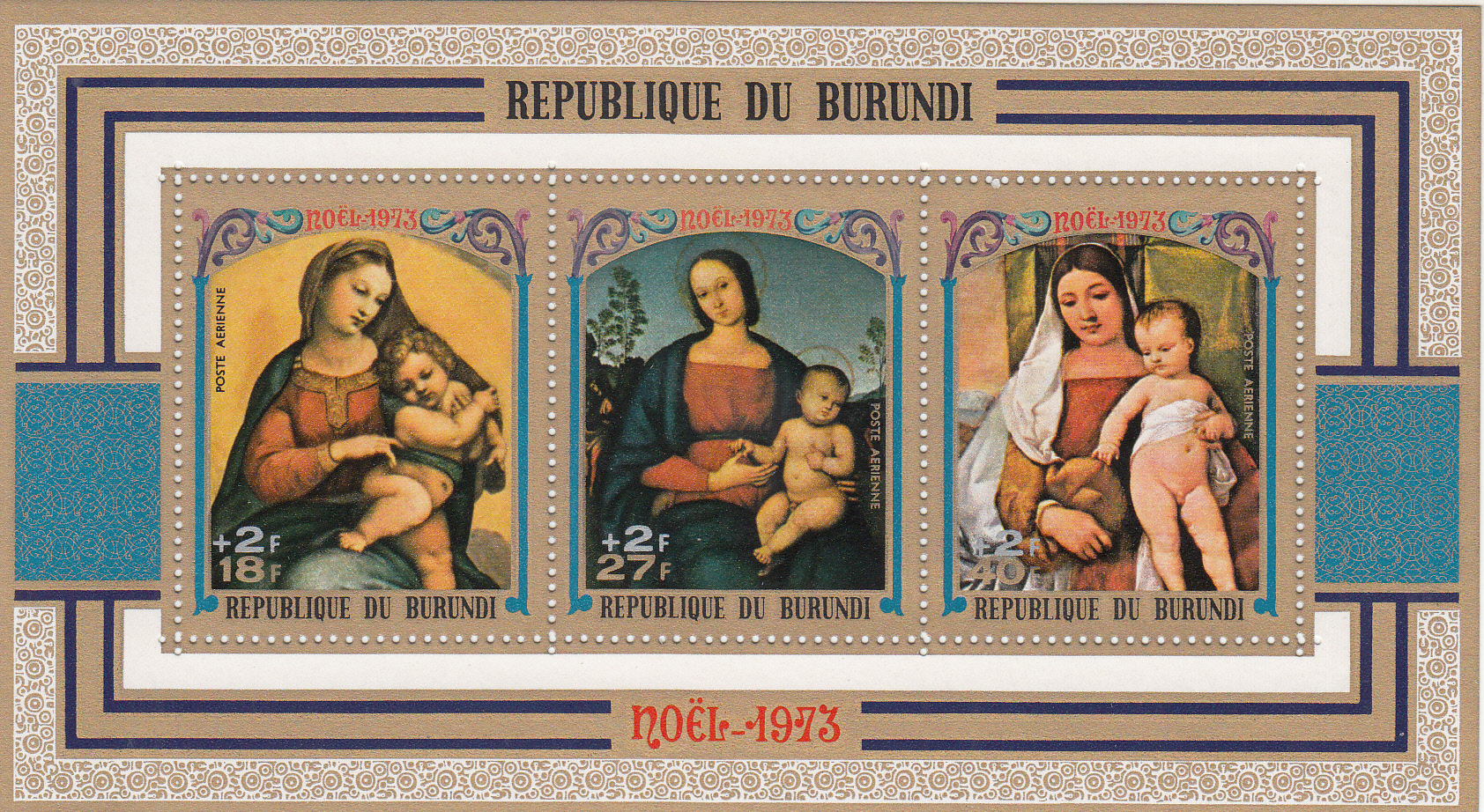 BURUNDI 1973 BF  Natale 3 Val. Pitture Religiose Vergine