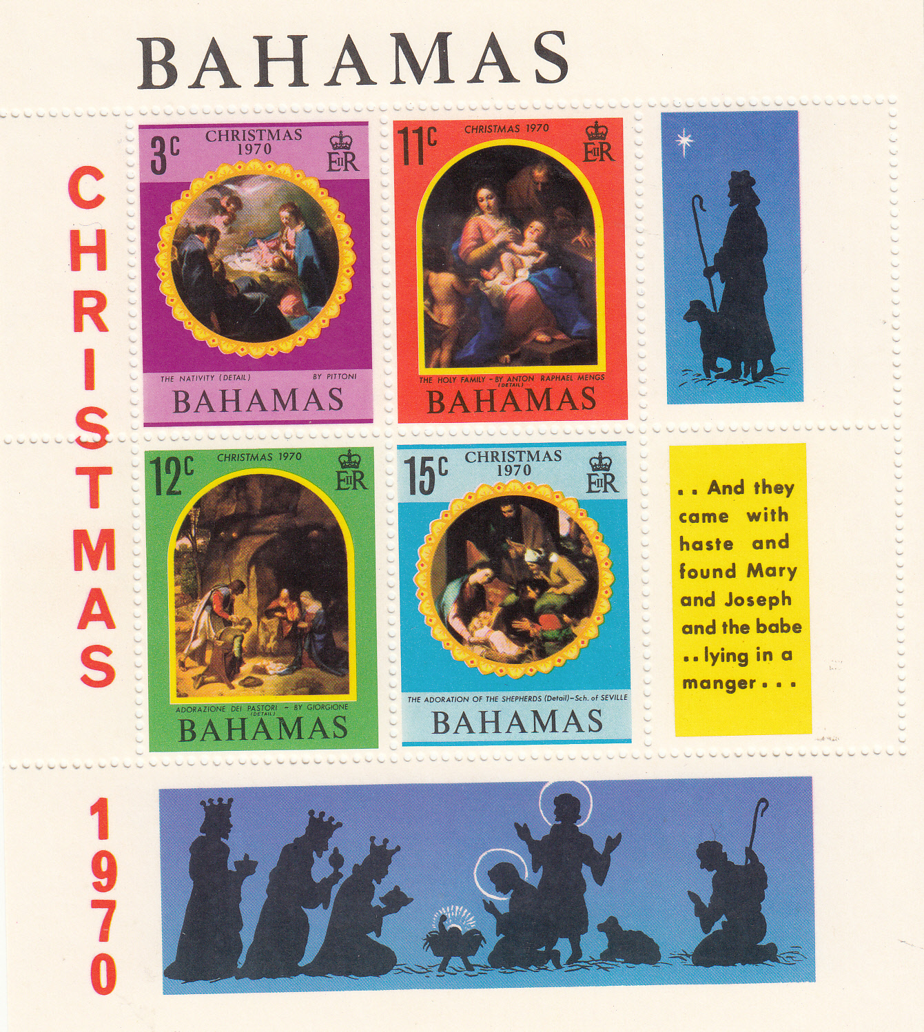 Bahamas 1970 NATALE BF 4 Val. Pitture Religiose Vergine