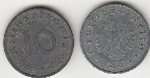 1940 10 Pfennig Svastica Zecca A