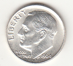 1964 - 10 Cents (Dime) Argento Dollaro Stati Uniti Roosevelt  Dime FDC