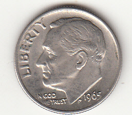 1965 - 10 Cents (Dime) Rame-nickel Dollaro Stati Uniti Roosevelt  Dime FDC