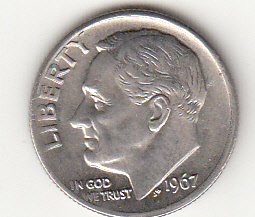 1967 - 10 Cents (Dime) Rame-nickel Dollaro Stati Uniti Roosevelt  Dime FDC