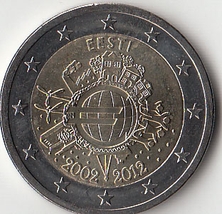 2012 - 2 Euro ESTONIA 10º anniversario dell'euro Fdc