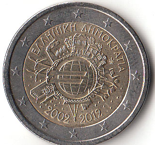2012 - 2 Euro GRECIA 10° Anniversario euro Fdc