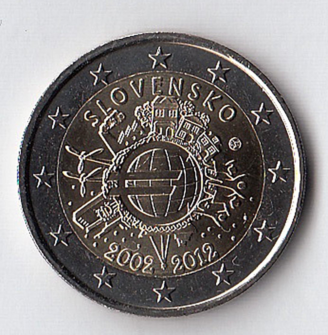 2012 - 2 Euro SLOVACCHIA 10° Anniversario euro Fdc