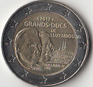 2012 - 2 Euro LUSSEMBURGO 100º morte di Guglielmo IV  Fdc