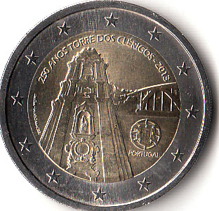 2013 - 2 Euro PORTOGALLO 250° Anniv della Costruzione Torre dos Clérigos Fdc