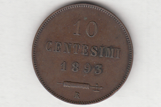 1893 10 Centesimi Rame Sigillata San Marino BB+