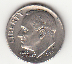 1982 - 10 Cents (Dime) Rame-nickel Dollaro Stati Uniti Roosevelt  Dime FDC