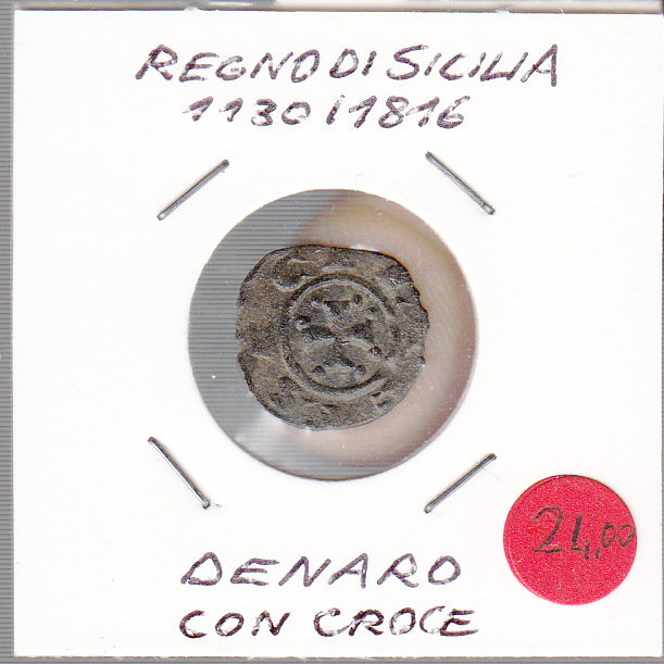 Regno di Sicilia Periodo 1130 /1816 Denaro moneta con croce medievale Italiana