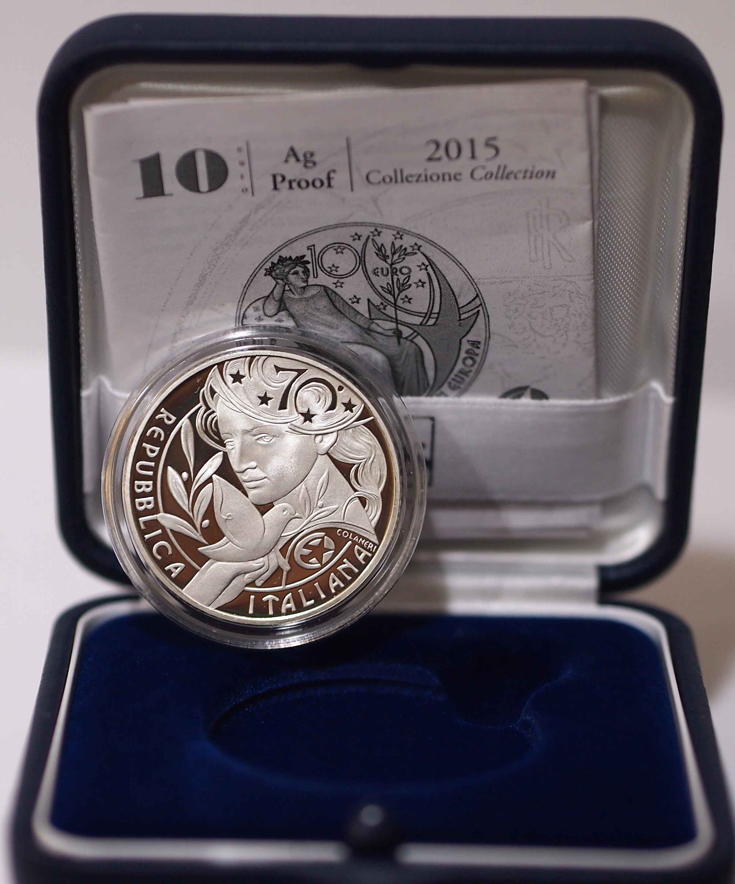 2015 - 10 Euro ITALIA 70 Anni di Pace in Europa Proof RARISSIMA