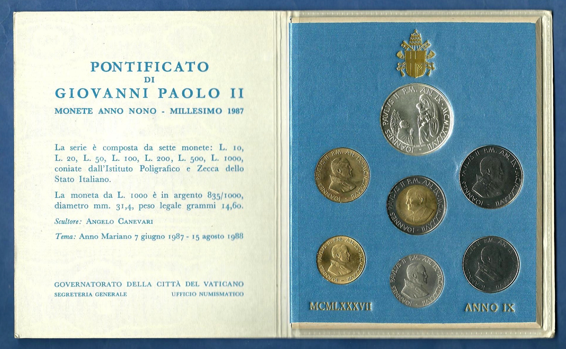 1987 - Giovanni Paolo II  Divisionale Anno IX  Vaticano - Confezione Zecca