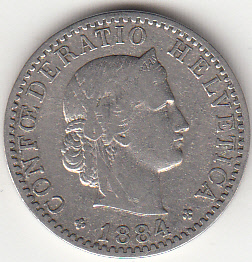 SVIZZERA 20 Rappen 1884 BB+