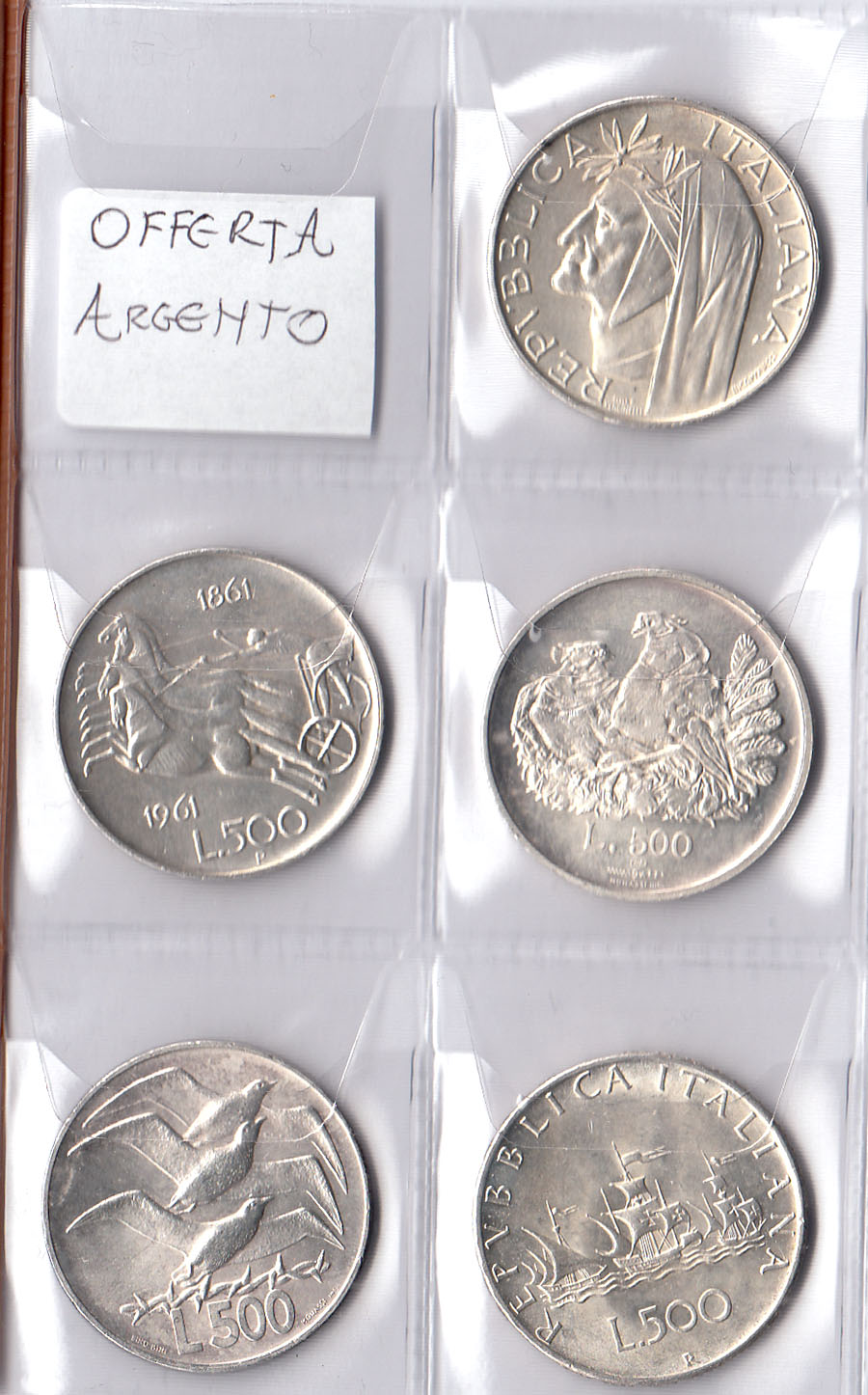 Lotto di 5 monete da Lire 500 Ag Q/Fior di Conio Italia San Marino