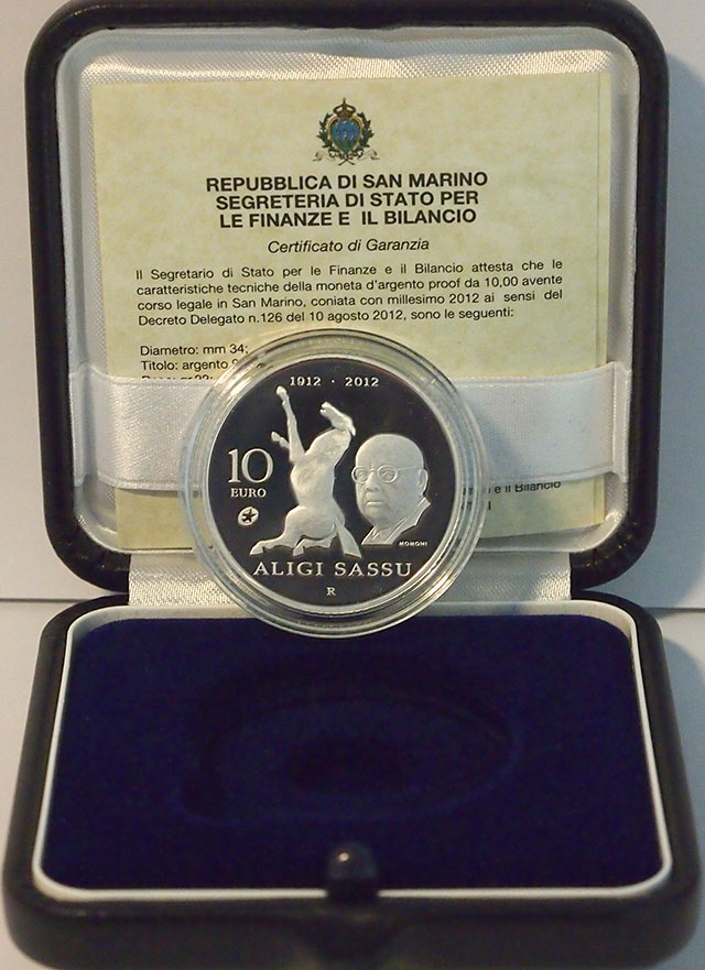 2012 - 10 euro 100° Anniversario della nascita di Aligi Sassu Argento Fondo Specchio