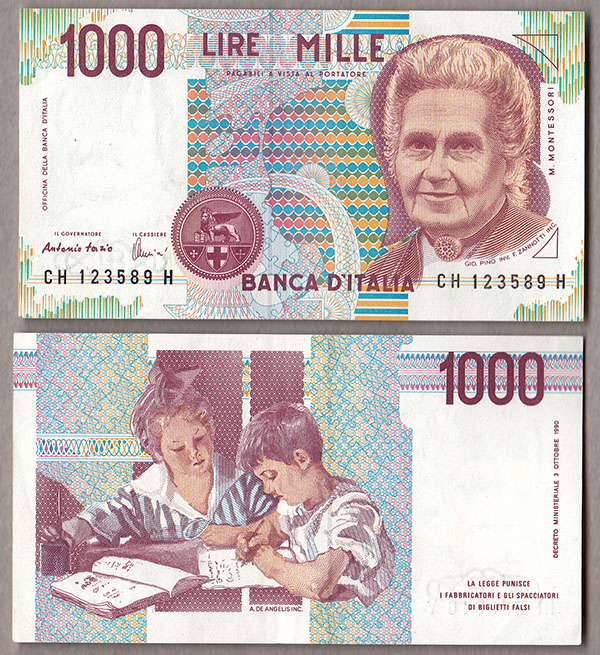 1988 - Lire 1000 Montessori D.M. 19-08-1998 Lett. H Fior di Stampa