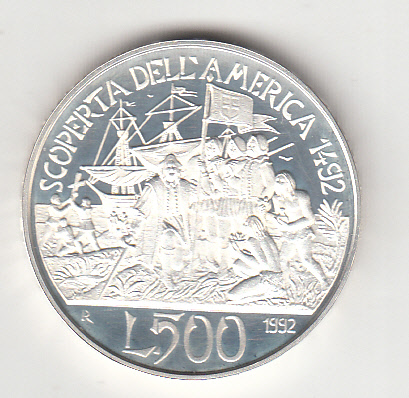 1992 - Lire 500 V centenario della scoperta dell'America IV Emissione Proof