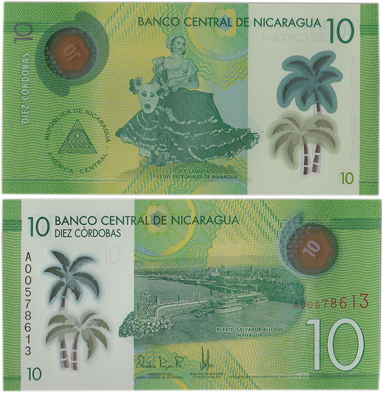 NICARAGUA 10 Cordobas 2014 (2015) Polymer