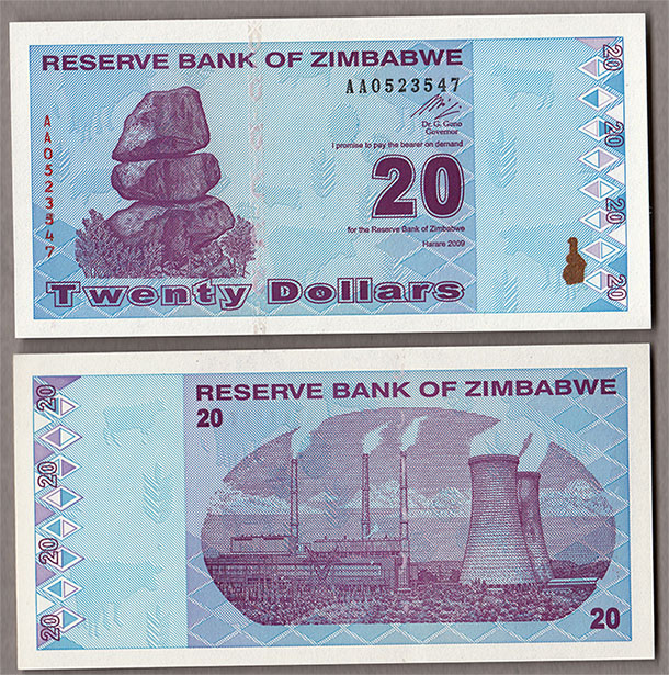 ZIMBABWE 20 Dollars 2009 Fds
