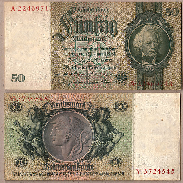 GERMANIA 50 Reichsmark 30.3.1933 Buona Condizione
