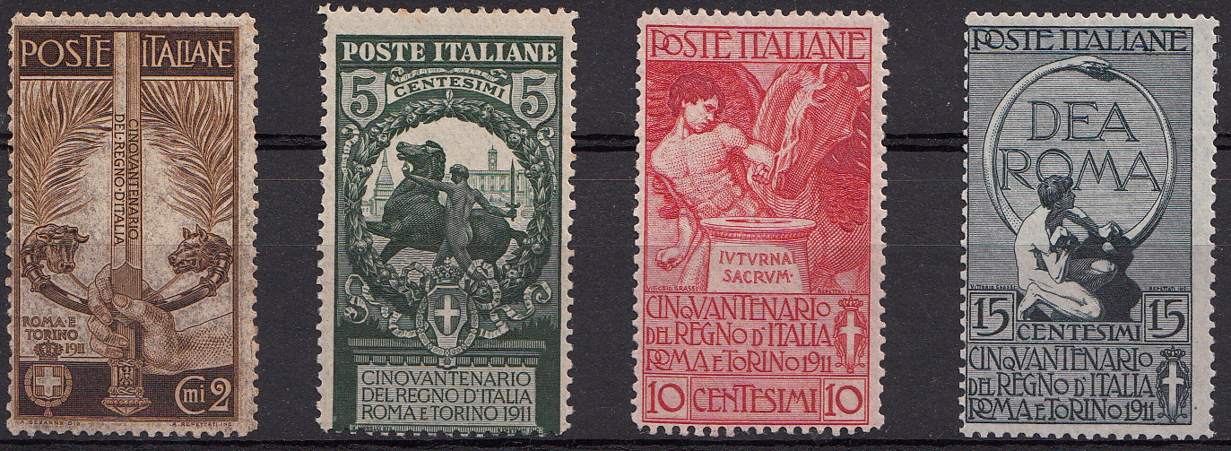 1911 Cinquantenario dell'Unità d'Italia 4 Valori Serie Integra Sassone 92-5