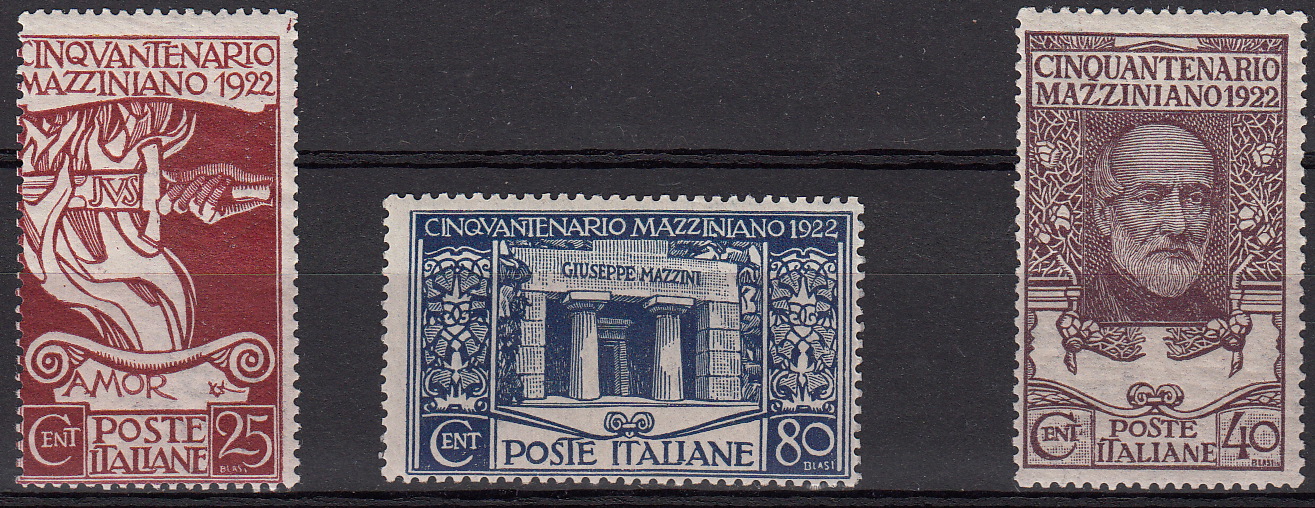 1922 50° Morte di Giuseppe Mazzini 3 Valori Serie Integra Sassone 128-30