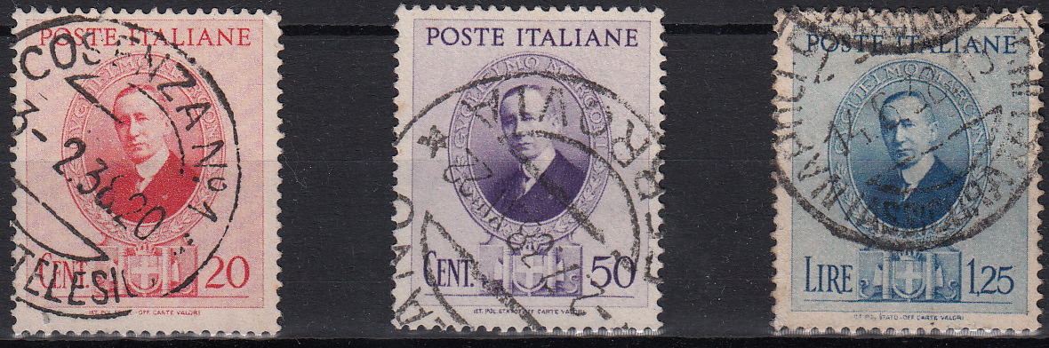 1938 In Onore di Guglielmo Marconi 3 Valori Serie Usata Sassone 436-38