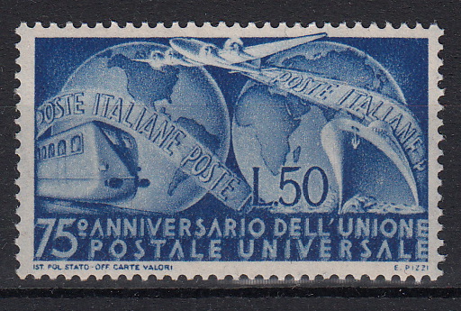 1949 75° Anniversario U.P.U. Unione Postale Universale Nuovo Perfetto non Linguellato 1 Val Sassone 599